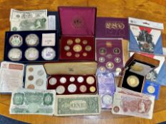 Collection of Coins and Notes. Good Collection of Boxed Coin Sets and Notes, Boxed £5 Coin,