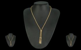 An Excellent Quality 1920's 9ct Gold - Twin Tassel Necklace, Excellent Design with Tassel Drops.