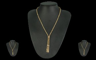 An Excellent Quality 1920's 9ct Gold - Twin Tassel Necklace, Excellent Design with Tassel Drops.