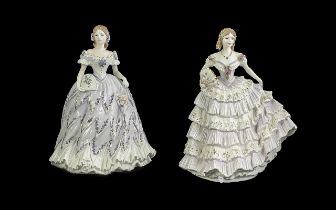 Royal Worcester Pair of Handpainted Ltd Edition and Numbered Porcelain Figures (2) - (1) 'Belle Of