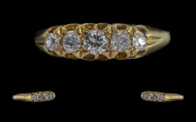 Ladies 18ct Gold Attractive 5 Stone Diamond Set Ring, Gallery Setting. Marked 18ct to Interior of
