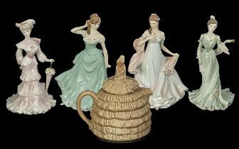 Five Porcelain Figures, Coalport 'With This Ring', 'Lady Alice', Clementine, Royal Doulton 'With All