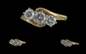 Ladies 1950's Pleasing 18ct Gold 3 Stone Diamond Set Ring - Full Hallmark to Interior of Shank.