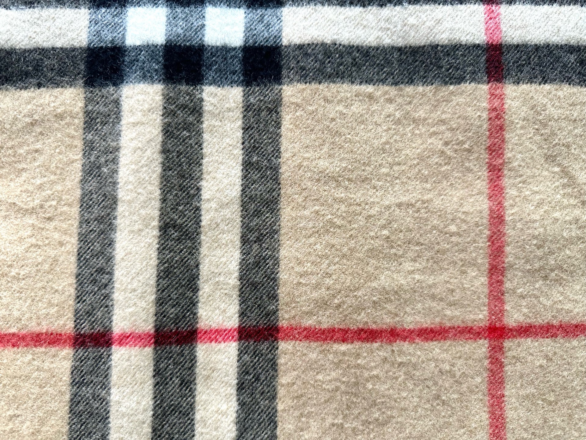 Genuine Burberry Woollen Scarf, cream brown and red tartan pattern. - Image 4 of 4