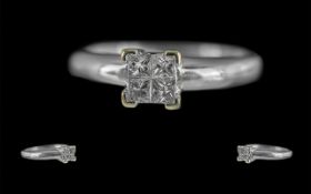 18ct White Gold Diamond Set Cluster Ring of Square Form. Marked 18ct to Interior of Shank. The