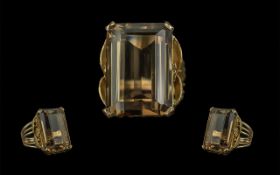 14ct Gold - Pleasing Quality Single Stone Smoky Topaz Set Statement Ring. Marked 14ct to Shank.