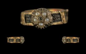 Antique Period 15ct Gold Mourning Ring with Intertwined Braided Hair to Sections of Outer Band,