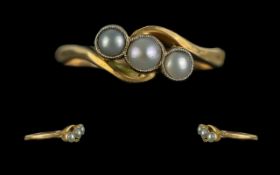 Antique Period Ladies 18ct Gold and Pearl Set Ring. Marked 18ct and Platinum to Interior of Shank.