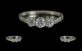 Ladies 18ct White Gold Attractive 3 Stone Diamond Ring. The 3 Brilliant Cut Diamonds of Good