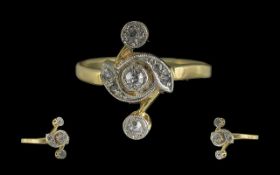 Antique Period Pleasing 18ct Gold Diamond Set Ring. Marked 18ct to Interior of Shank. The Old Cut