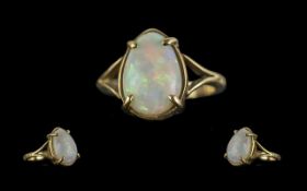 Antique Period 9ct Gold Single Opal Set Ring. Marked 9ct to Shank. The Opal of Excellent Colours -