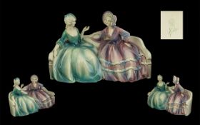 Hertwig and Co Katzhutte Hand Painted Large Porcelain Figure ; Two Ladies Sitting on a Sofa ' Issued