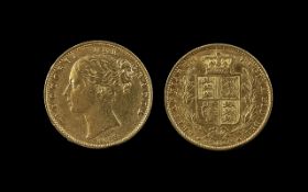 Queen Victoria 22ct Gold - Shield Back Young Head Full Sovereign - Date 1853. Good Fine to Very Fine