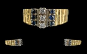 Ladies 18ct Gold Pleasing Sapphire and Diamond Set Ring - Full Hallmark to Interior of Shank. The