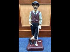 Fibreglass Statue of a 1930's Golfer with Club, display model, measures 25.5'' high x 95'' wide x