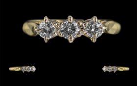 18ct Gold and Platinum Attractive 3 Stone Diamond Set Ring, Marked 18ct and Platinum to Interior