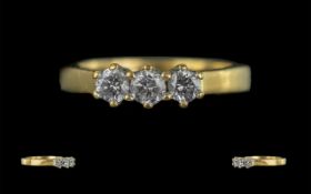 Ladies 18ct Gold Attractive Three Stone Diamond Set Ring, marked 18ct to shank with full hallmark,