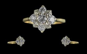 Ladies 18ct Gold Attractive Diamond Set Cluster Ring. Full Hallmark to Shank. The Round Brilliant