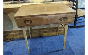 Ercol Elm Small Side Table, single frieze drawer and square tapered legs. Measures height 29'',