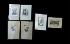 Collection of Six Mixed 19th Century Etchings, including 'Friar Brown's Study' by F Robson, 8'' x