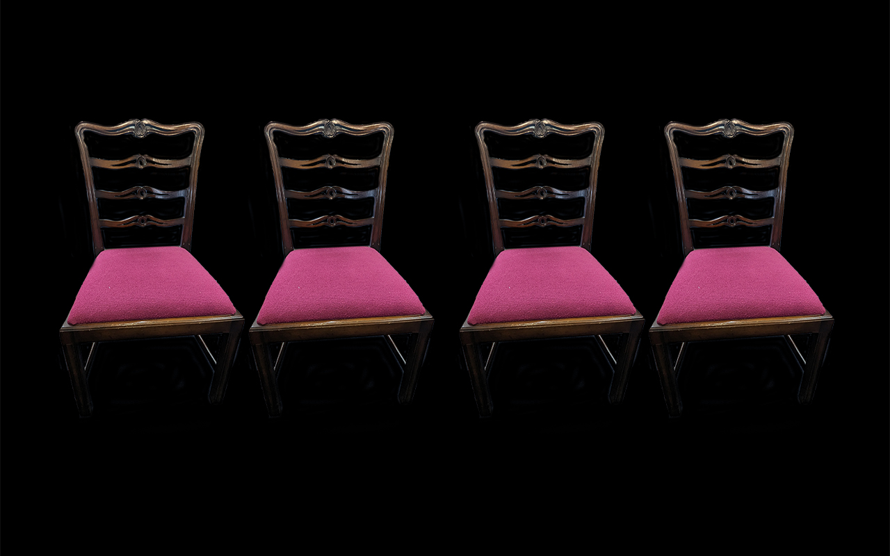 Set Of Four Mahogany Ladderback Dining Chairs, Of Solid Construction In The Chippendale Style.