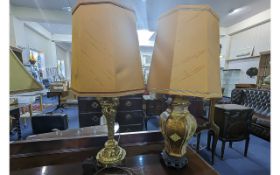 19th Century French Bronze Table Lamp, figural supports, modern shade, and one other modern table