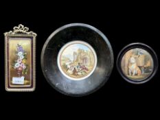 Collection of Prattware, comprising a circular wall hanging 9'' diameter, depicts a ground of