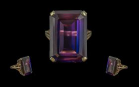 Ladies 9ct Gold Statement Ring, Set with a Large Step-cut Amethyst of Excellent Colour / Clarity.