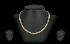 Ladies 9ct Gold Attractive Pearl and Coral Set Necklace with Gold Spacers and Clasp, Marked 9ct.