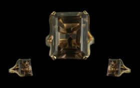 14ct Gold - Impressive Large Single Stone Smoky Topaz Set Statement Ring. Marked 585 to Shank. The