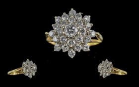 18ct Gold Attractive Diamond Set Cluster Ring. Marked 18ct to Interior of Shank. The Well Matched