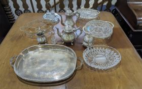 Large of Silver Plated Ware. Includes Large Carrying Tray, Teapot, Teaset etc. Please See Photo.