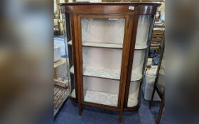 Early 20th Century Mahogany Display Unit, glazed front, bow glazed sides, three fitted silk lined