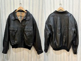 Burberry Interest. Vintage Gents Burberry Leather Bomber Jacket, Black In Colour with Signature