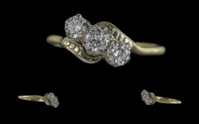 Antique Period Ladies 18ct Gold and Platinum 3 Stone Diamond Set Ring. Marked 18ct to Interior of