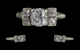 Art Nouveau Pleasing Design and Quality Palladium Diamond Set Ring - Diamond Set Ring. Marked
