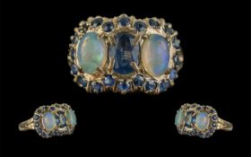 Ladies - Attractive 9ct Gold Opal and Blue Sapphire Set Dress Ring, Not Marked but Tests Gold. Opals