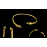 A Roman Gold Snake Head Bangle, Realistically Modelled Snake Head On A Plain Band, Tested On XRF