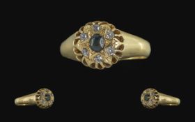 Edwardian Period 18ct Gold Diamond and Sapphire Cluster Ring. Pleasing Design. Hallmark London 1912.