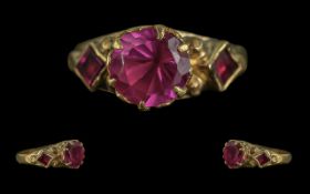 A 22ct Gold Superior Handmade Ruby Set Ring - Of Burmese Ruby Colour. The Shank is Not Marked But