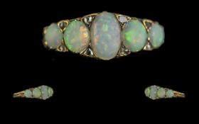 Antique Period - Attractive 18ct Gold Opal and Diamond Set Ring. c.1900. Not Marked but Tests High