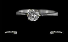 18ct White Gold - Pleasing Quality Single Stone Diamond Set Ring. The Round Brilliant Cut Diamond of