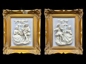 A Pair of Alt Meissen Art Parian high relief plaques, 20th century, depicting classical scenes of