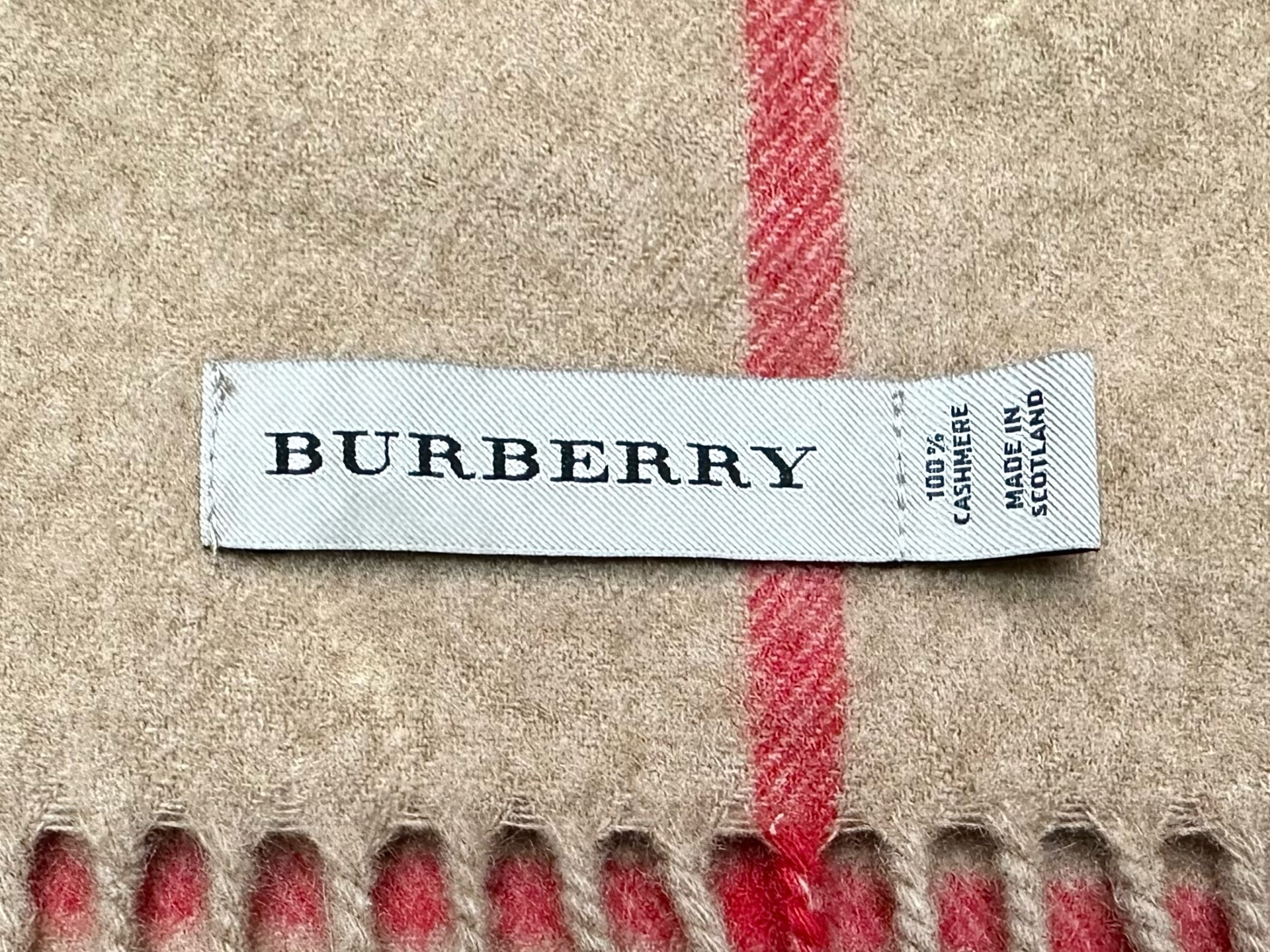 Genuine Burberry Woollen Scarf, cream brown and red tartan pattern. - Image 3 of 4