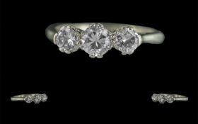 18ct Gold Pleasing 3 Stone Diamond Set Ring, Gold Marks to Interior of Shank. The 3 Round Faceted