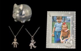 Collection of Silver & Plated Ware, comprising a 'Childhood Memories' silver plated piggy bank in