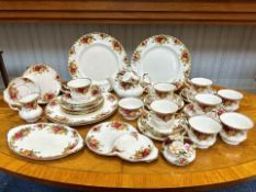 Royal Albert 'Old Country Roses' Tea Set, comprising Tea Pot, milk jug, sugar bowl, six cups,