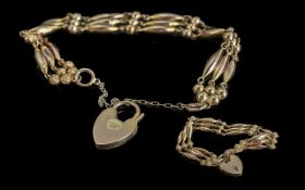 Victorian Period - Pleasing Quality 9ct Gold Bracelet with Padlock and Safety Chain. Marked 9ct. c.