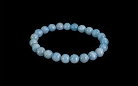 Aquamarine Bead Bracelet, round beads of opaque aquamarine, the blue variety of beryl, where the