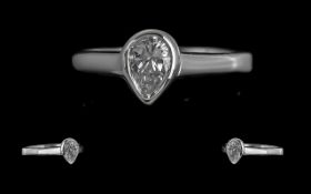 18ct White Gold Good Quality Single Stone Pear Shaped Diamond Dress Ring - Full Hallmark to Interior